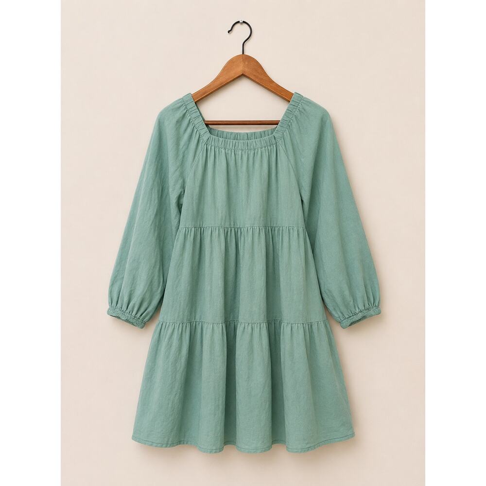 Cottagecore Green Tiered Dress Womens Sz XS Peasant Balloon Sleeve Prairie Boho - Picture 2 of 4